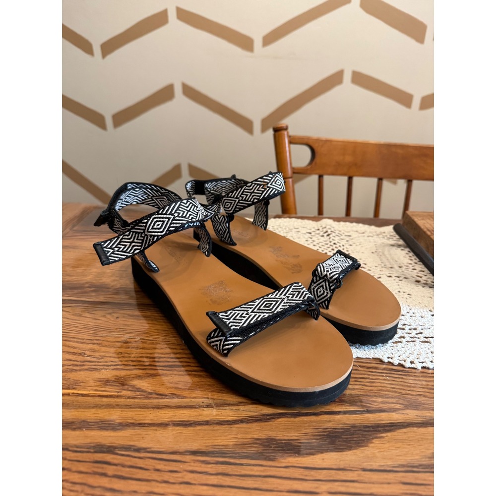 Madewell Platform Sandals Women 9 Black White Geometric MD779 Strappy Flatform